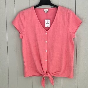 J. Crew Pink Tie Front Cap Sleeve Tee NWT Medium